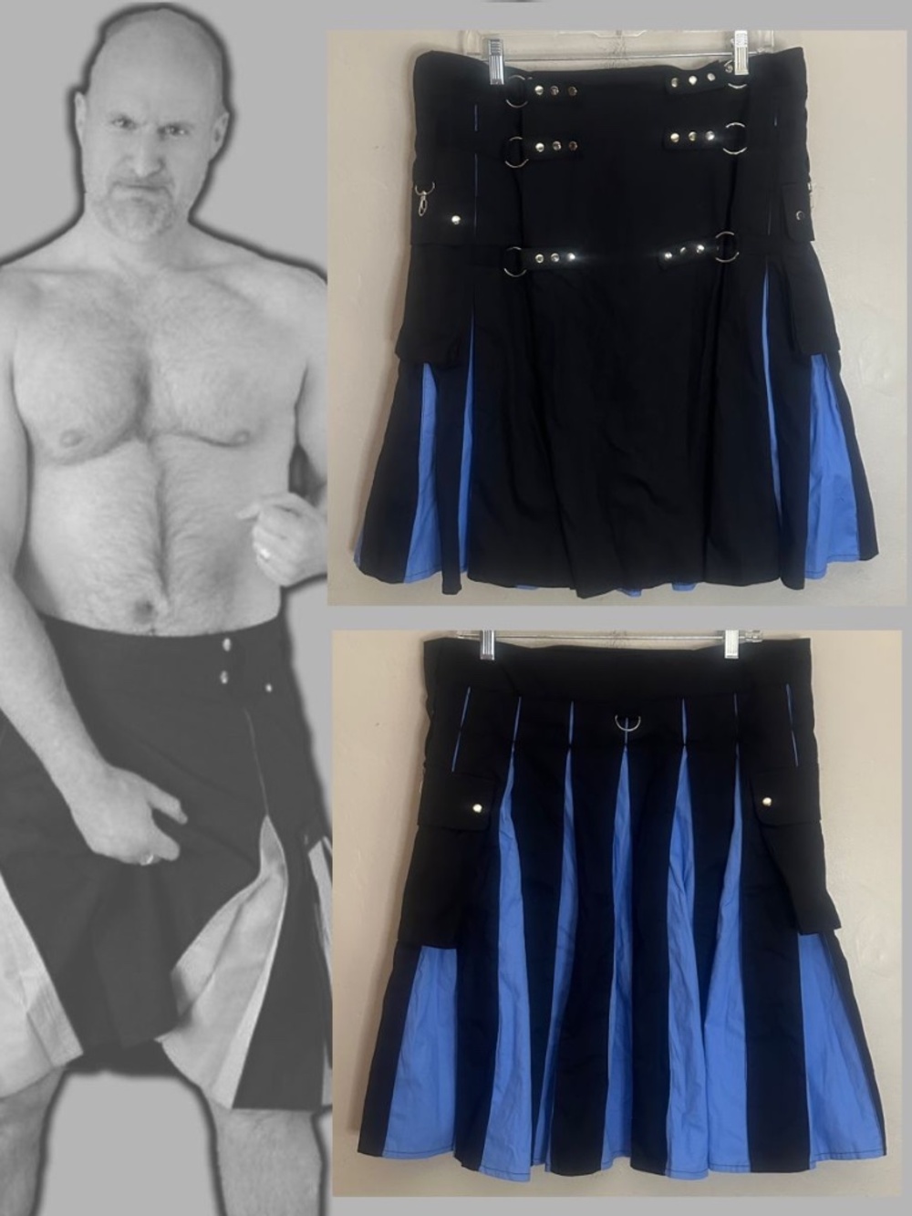 Handmade 2 Tone Kilt 36-38" waist adjusts Gently worn Lightweight cotton duck